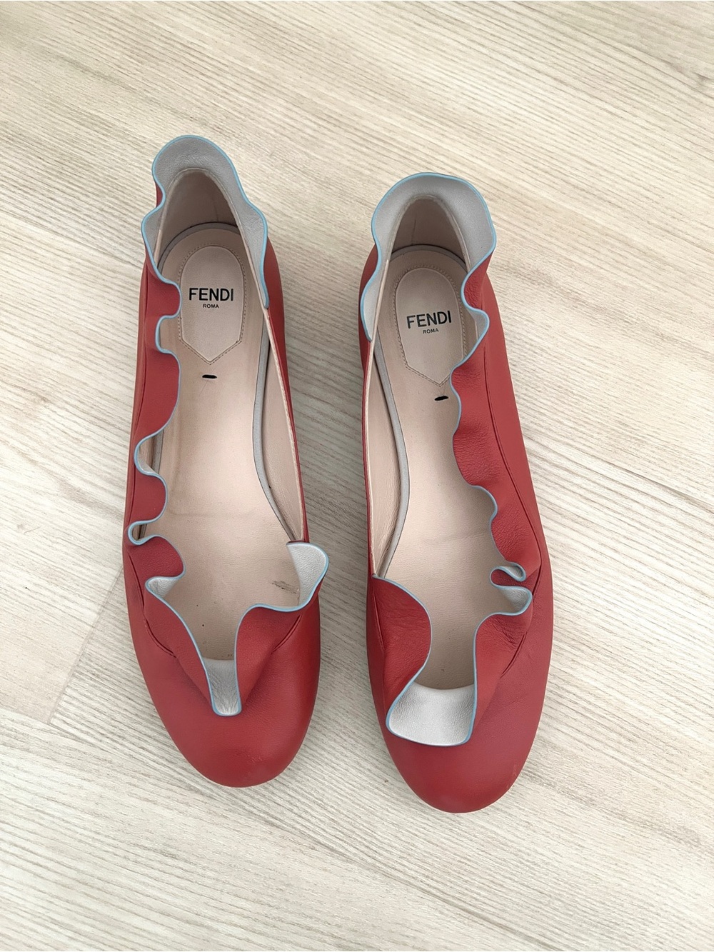 FENDI red ruffle collar ballet flats designer EUC / size 39.5